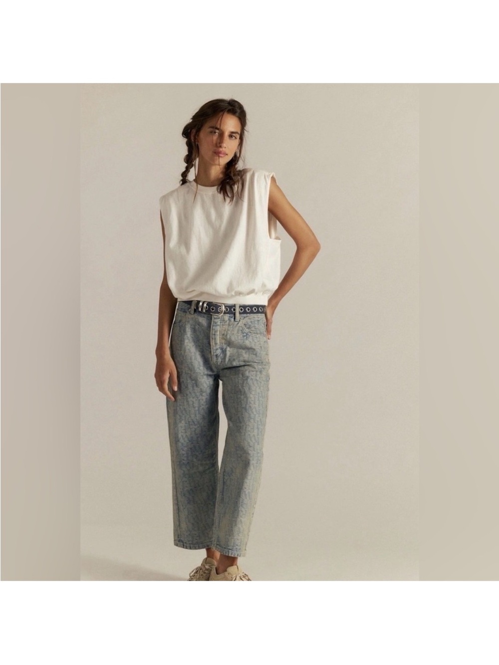 NEW Free People We The Free Deep Trance Jacquard Letter Boyfriend Denim Jeans 27 - Picture 2 of 15